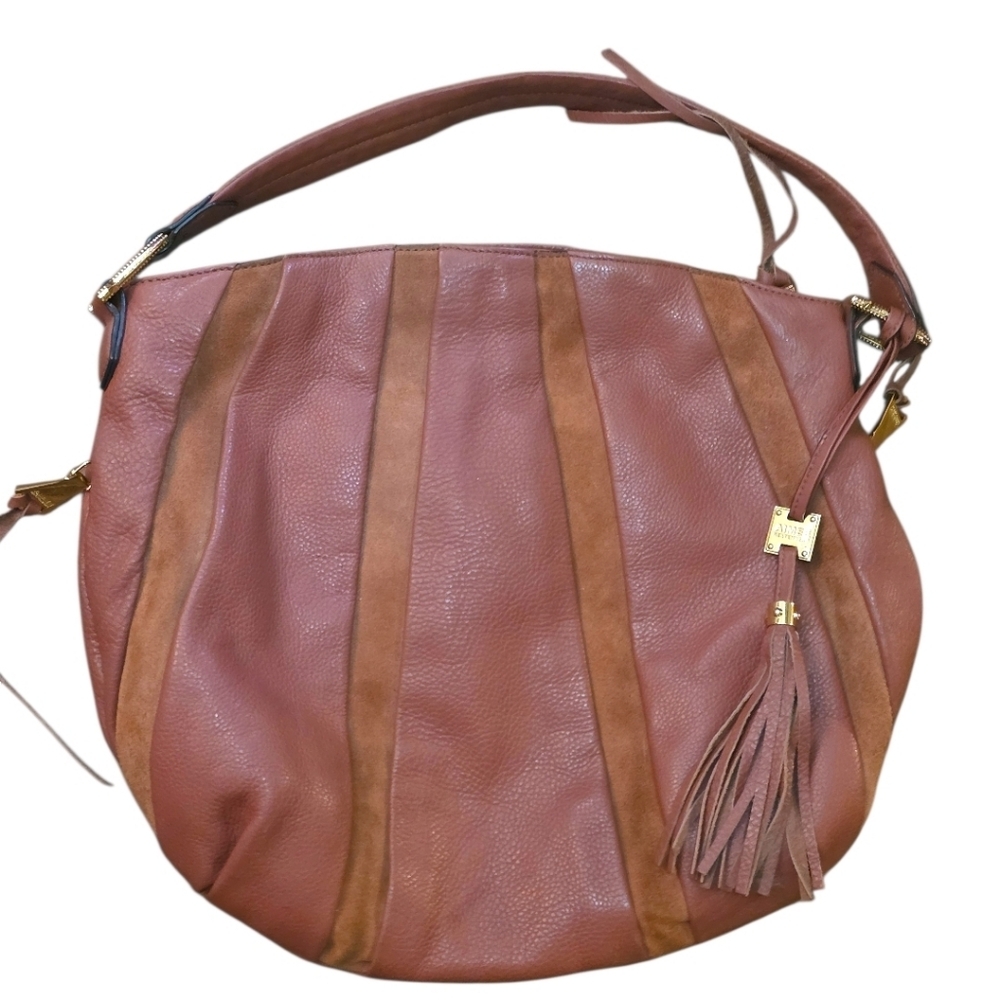 Aimee Kestenberg Burnt Sienna Pebbled Leather Pumpkin Hobo Bag Suede Tassel
